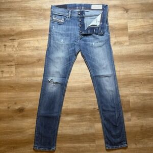 Diesel Tepphar Jeans Men 29x30 Blue Slim Carrot Fit Stretch Denim Thrashed 084GG